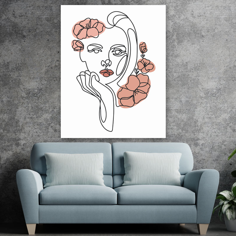 Πίνακας σε καμβά Line Art Woman In Flowers